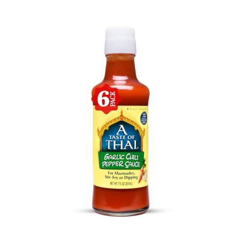 A Taste of Thai Sriracha Garlic Chili Pepper Sauce – Siracha Sauces with Bold Hot Flavor for Stir-Fry, Marinades & Dipping – Authentic Thai Chili Sauce - Non-GMO, Gluten-Free & Trans Fat-Free –(6 Pack, 7 oz Each)
