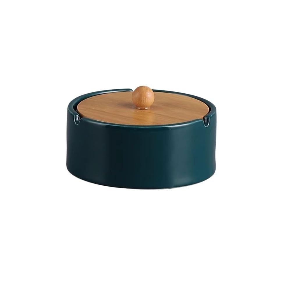 Indoor Decorative Ceramic with Lid Ashtray Indoor Outdoor Tabletop Bamboo Wood Desktop for Home Office Patios Gardens etc for Desktop(Black)