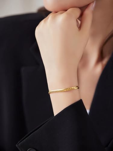 Fashionable 18K gold bracelet suitable for both men and women, flat solid mesh bracelet, luxurious accessories that never fade, Christmas gift with gift box4