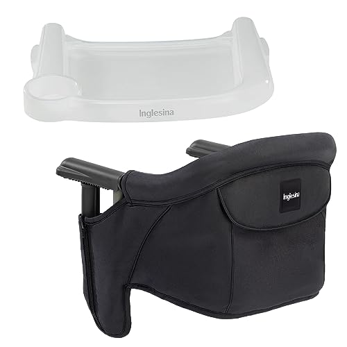 Image of Inglesina - Fast Table Chair with Fast Tray: Hook On Portable High Chair for Babies and Toddlers, Damage Free Travel Booster Seat for Restaurant Use - Includes Snap On Tray, Black