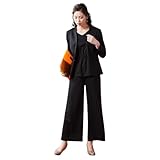 [ニッセン] パンツスーツ 【レディーススーツ】 ドビー素材セットアップセミワイドパンツスーツ3点セット（ノーカラージャケット＋２ＷＡＹブラウス＋パンツ） 黒 3L