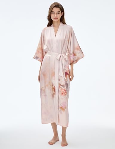 Image of PRODESIGN Kimono Robe for Women - Long Satin Sleepwear Silky Kimono Cover-Up Nightgown Japanese Bathrobe Loungewear Blouse