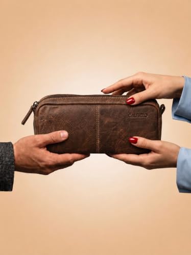 Image of Calfnero Genuine Leather Toiletry Bag for Men & Women | Premium Leather Travel-Pouch | Toiletry Organizer | Cosmetic & Shaving Kit Bag | Unisex Travel Dopp Kit (Kara)
