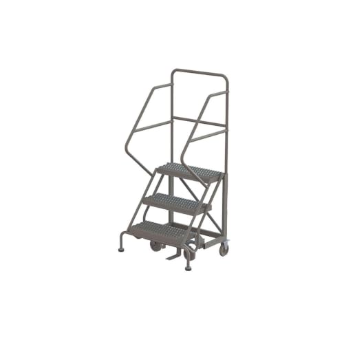 Tri-Arc KDEC103242 3-Step Forward Descent Safety Angle Steel Rolling Industrial and Warehouse Ladder with Grip Strut Tread, 24-Inch Wide Steps
