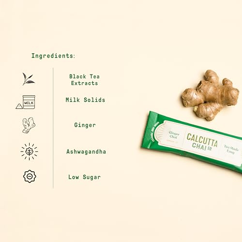Image of Calcutta Chai Co - Ginger Chai | Instant Tea Premix | 15 Sachets | 210g | Made with Assam Tea | Added Natural Spices | Low Sugar