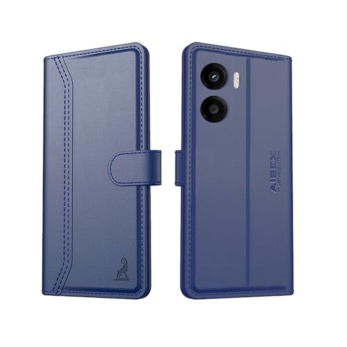 Image of AIBEX Compatible for Motorola G05 Flip Cover Leather Finish with Magnatic Closure | Inside TPU with Card Pockets | Wallet Stand | Complete Protection Flip Case -Blue