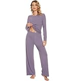 WiWi Bamboo Viscose Pajama Set for Women Soft Long Sleeve Top with Pants Sleepwear 2 Piece Pjs Sets Cooling Sleepwear S-XXL, Violet, Medium