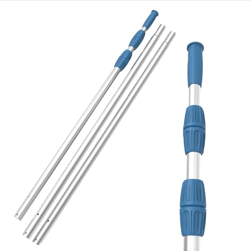 KEMANO Professional 15ft Heavy Duty Swimming Pool Pole, Telescopic Aluminum, Adjustable 3.4-15ft, Fits Pool Vacuum, Net, Brush, Hook, Cleaning Tools, Universal Mount, Anti-Slip Grip, Twist Lock Design