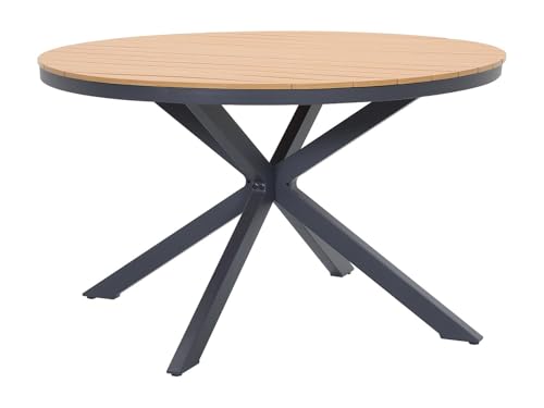 Vente-unique - Table de Jardin Ronde en Aluminium D.125 cm - Anthracite et Naturel Clair - ZEYVA de MYLIA