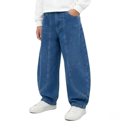 Tenfinordi Baggy Jeans for Boys Y2k Elastic Waist Cropped Barrel