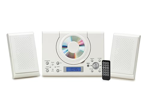CD Player with Speakers - HiFi System for Home with Radio, USB, MP3, Clock Alarm & Remote - Compact Stereo System with Wall Mount Design - Small CD Players for Home - GTMC-101