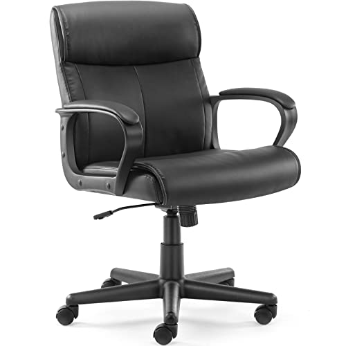 Image of OLIXIS Executive Padded Mid-Back Home Office Desk Chair with Armrest, Adjustable Height Computer Chairs, 360-Degree Swivel, Leather, 250Lbs Capacity