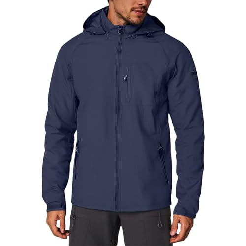 Giubbino Estivo Uomo Giacca Da Uomo Con Cappuccio Casual Sportivo Leggero Softshell Jacket Vento Arrampicata Trekking Impermeabile Per Esterni Multitasche Giaccas Blu Xxl