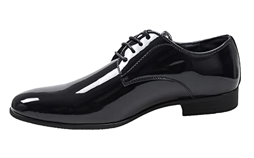 Derby Evoga Scarpe Uomo Class Blu Scuro Vernice Man\'s Shoes Eleganti Cerimonia (Nero, Numeric_40)