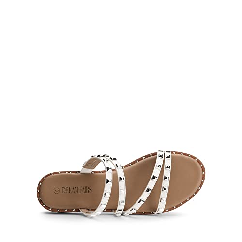 Image of DREAM PAIRS Women's Clear Studded Rhinestone Slide Sandals Slip on Open Toe Cute Flat Sandals for Summer