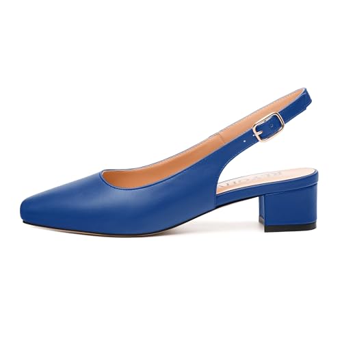Womens Fashion Buckle Slingback Pumps, Square Closed Toe Chunky Heel Solid Matte Shoes for Women 1.3 inch2