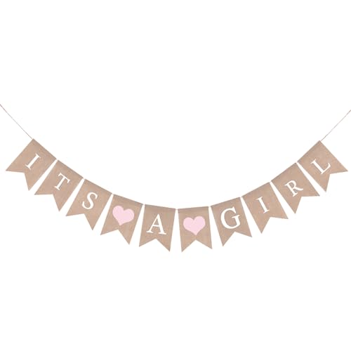 GCQQ Its a Girl Banner No DIY Baby Shower Girls Banner Sign Burlap Babies Showers Girls Banners for Gender Reveal Welcome Baby Backdrop Decoration