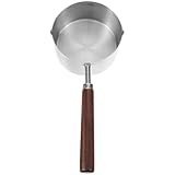 VICASKY Kleiner Edelstahl Kochtopf 250ml mit Holzgriff Hitzebeständig Doppelter Ausgießer Wiederverwendbarer Soßentopf für Herd und Öl Erhitzen Zufälliger Stil
