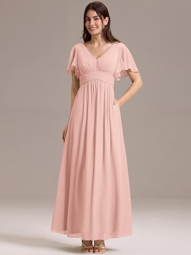 Image of Ever-Pretty Women's Summer V Neck Chiffon Pleated Empire Waist Bandage Bridesmaid Dress with Pockets 02360