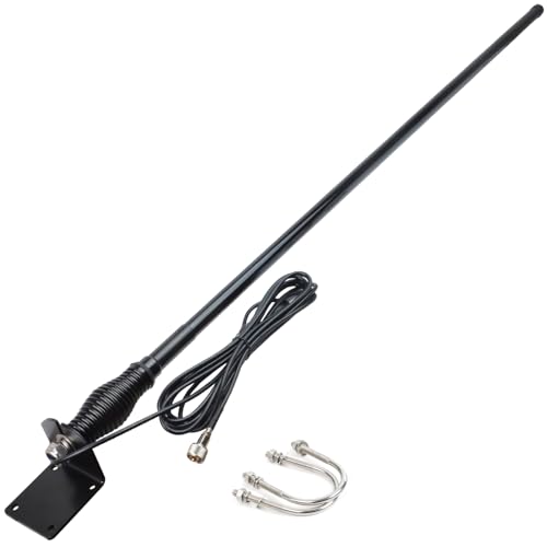 HYS Heavy Duty Fiberglass Vertical Base Antenna, 144MHz/3.5dBi 430MHz/6.5dBi, 3.6ft Amateur Antenna W/Heavy-Duty Barrel Spring, W/L-Bracket Hole & U-Bolt, 16.4'/About 5m RG-58 Coax Cable, Black