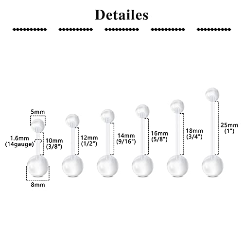 QWALIT 14G Pregnancy Belly Button Rings Maternity Navel Rings 38mm for Women Dangle Flexible Bioplast Nave Piercing Bar Clear Belly Rings Retainer 32mm 36mm 38mm2