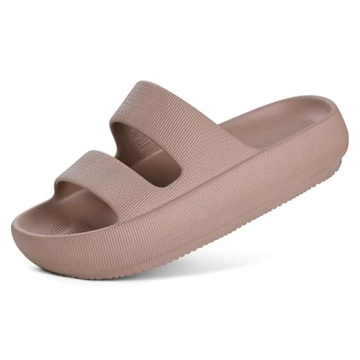 shevalues Sandálias ortopédicas femininas com suporte de arco e almofada macia de recuperação, chinelos leves de verão com nuvens para fascite plantar, Marrom, 36