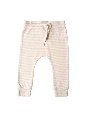 Liniche Baby | Unisex Drawstring Pants | 100% Organic Cotton Interlock | GOTS Certified (Oat-Stripe, 9-12)