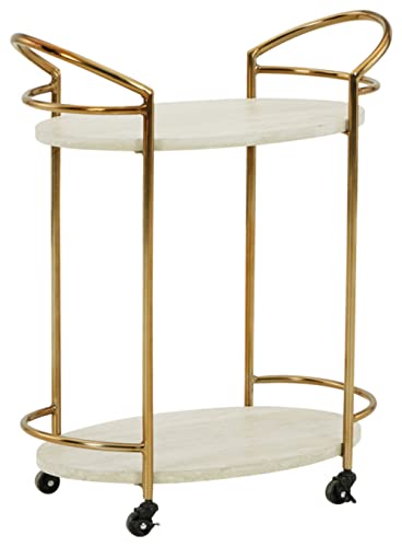 Signature Design by Ashley Tarica Modern Bar Cart with 2 Shelves, Cream & Gold Finish