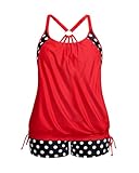 Holipick red Polka dot Plus Size Tankini Swimsuits for Women Two Piece Tummy Control Bathing Suit Blouson Tankini Top with Shorts 18W