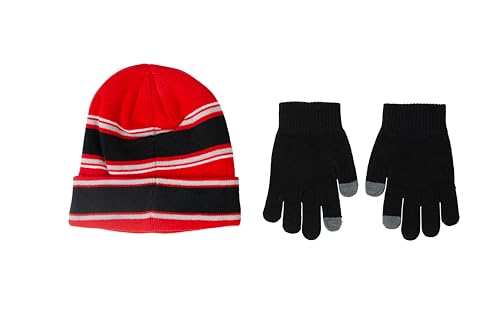 Image of Nike Big Kids Stripe Beanie & Gloves 2-Piece Set - Black /Red - One Size Fits All (8-20)