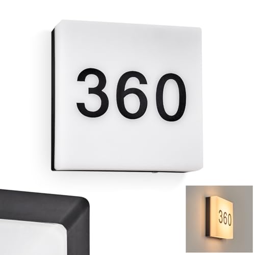 HOFSTEIN LED Außenwandleuchte Sneslev mit Dämmerunssensor, Außenwandlampe aus Metall/Kunststoff in Schwarz/Weiß, Wandleuchte für Garten, Außenfassade, Terrasse, Hof, LED Haunummernleuchte, IP44