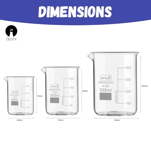Image of Borosilicate Glass Beakers 100 ml, 250 ml, 500 ml, These beakers, Measuring cups is Suitable for mixing, heating, and measuring liquids in labs and classrooms