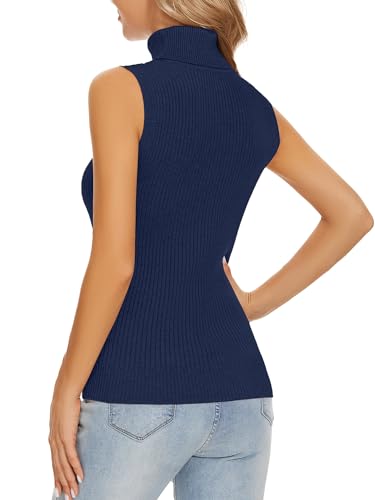 Image of Sleeveless Turtlenecks Tops for Women Slim Fit Knit Sleeveless Vest | Lightweight Stretchy Turtleneck Sweater Women Business Casual Wear