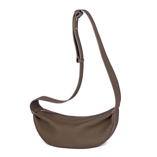 DONNAIN Genuine Leather Crossbody Bags for Women Sling Bag Crescent Half Moon Shoulder Bag Adjustable Strap Elephant Grey