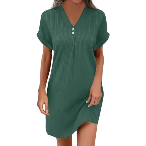 Outlet Angebote Sommerkleider Damen Strand Tunika Cartoon Damen Einfarbig V-Ausschnitt Kurze Ärmel Kurz Kleid schicke Sommerkleider Maxi Kleid...