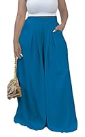 Miiyana Flowy Pants for Women Casual High Waisted Wide Leg Palazzo Pants Trousers with Pocket Plus Size, Peacock Blue, XX-Large