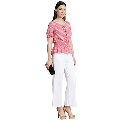 Image of KERI PERRY Women's Baby Pink Crepe Polka Dot Crop Top
