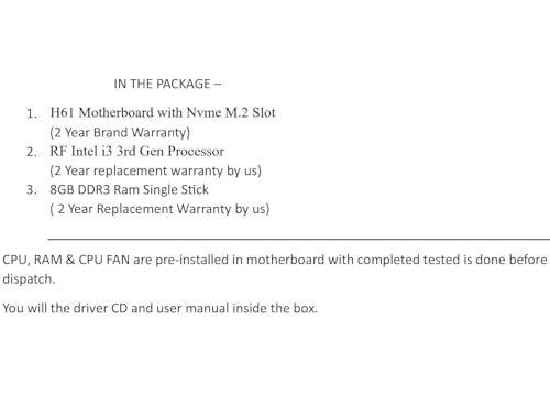 H61 Motherboard Combo With ATX I3 3rd Gen Processor 3.0Ghz + 8GB DDR3 RAM + Free CPU Fan(2 Year Replacement Warranty & Lifetime Support) - Image 2