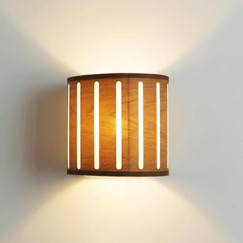 DSSRYHY Modern Fabric Wall Lamp with Hollow Striped Shade, Walnut