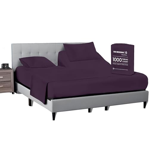 36 Inch Top Split Cal King Flex Head Sheet Set for Sleep Number Beds -1000 Thread Count Egyptian Cotton Sheet Set Plum Solid fits 15 inch Deep Mattress 1 Fitted Sheet 1 Flat/Top Sheet 2 Pillowcase