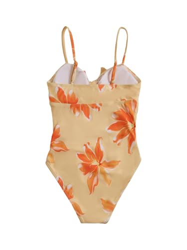 Image of Floerns Girl's Gingham Print Ruched Cut Out Knot Front One Piece Swimsuit