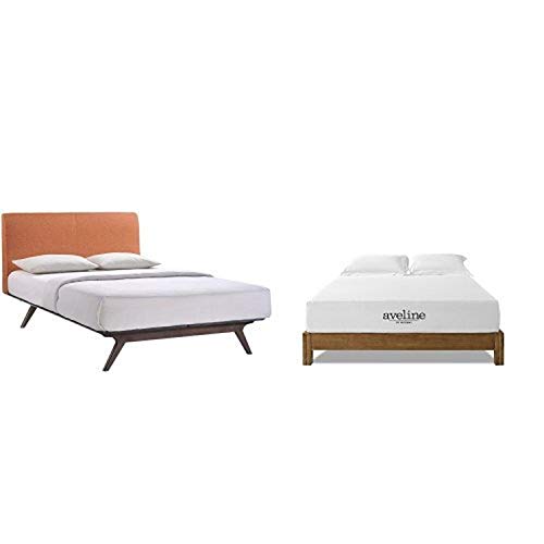 Modway Tracy Queen Wood Bed In Cappuccino Orange With Modway Aveline 10" Gel Infused Memory Foam Queen Mattress With Certipur-Us Certified Foam #TOP17