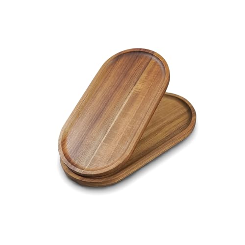 2 pcs Small Acacia Wooden Tray 11.8×6inch Rustic Wood Serving Tra...