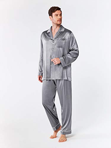 SIORO Mens Silk Satin Pajama Set Long Sleeve Sleepwear Button Down PJ Set with Pocket Loungewear M-XXL3