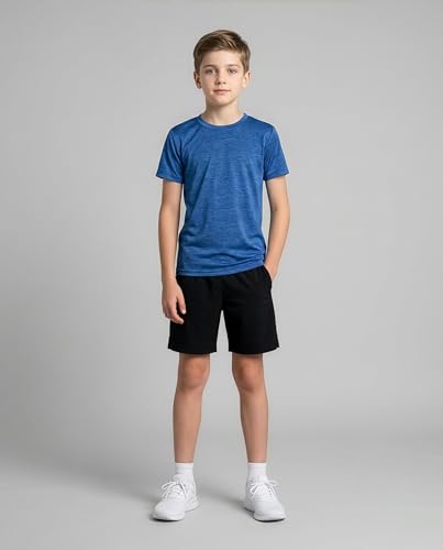 Real Essentials 5 Pack: Youth Dry-Fit Wicking Active Athletic Performance Short Sleeve T-Shirt Boys & Girls Shirts