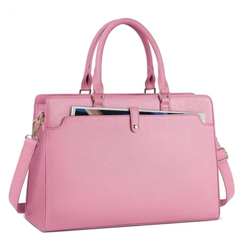 Briefcases Large Capacity Laptop Bag for Women 15.6 Inch Laptop Tote Bag Leather Bag Waterproof Briefcase(Pink)