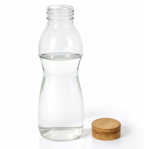 Image of Borosil 750ml Curve Bottle with Bamboo Lid | Borosilicate Glass Narrow Mouth Bottle for Fridge | Extreme Temperature Resistant For Hot & Cold Water, Milk, Lassi, Juice | Transparent