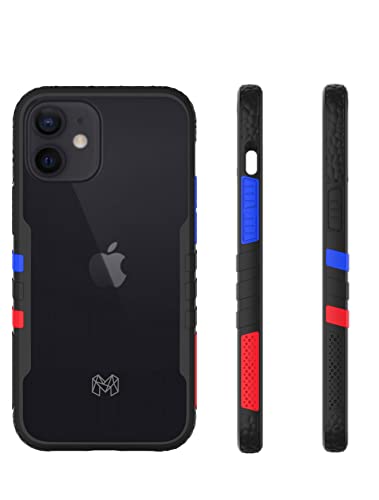 Image of MOOSH Commuter Series for iPhone 12 Mini Case Clear Back 10FT Drop Tested Scratch-Resistant Raised Edges Replaceable Colour Blocks Shock Absorption Apple iPhone 12 Mini Case 5.4 inch (Black)