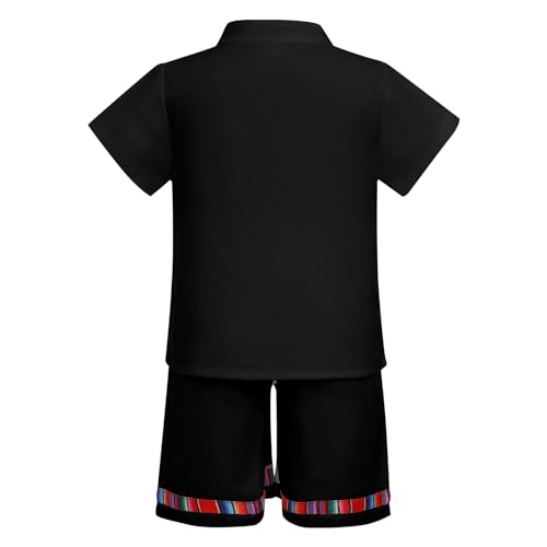 Image of ABEHIK Baby Boys Mexican Outfit Short Sleeve Embroidery Shirt Shorts Set Kids Traditional Fiesta Cinco De Mayo 2PCS Clothes