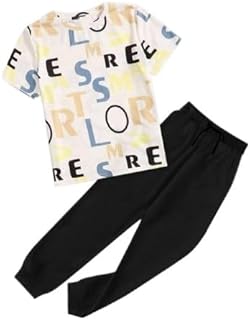 Boys Set Of 2 Pieces T-Shirt (half com) Beige and Black Pants